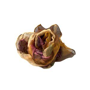 Floral Sheer Scarf Rectangle Yellow Brown Neck Wrap Shawl Lightweight Accessory